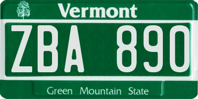 VT license plate ZBA890