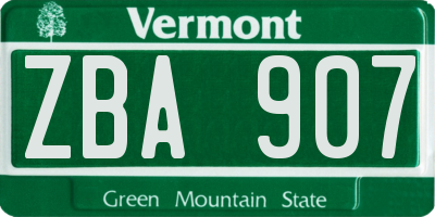 VT license plate ZBA907