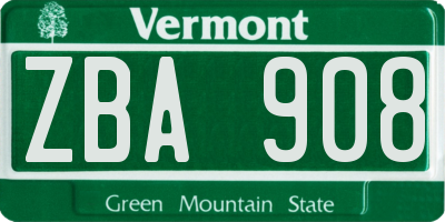 VT license plate ZBA908