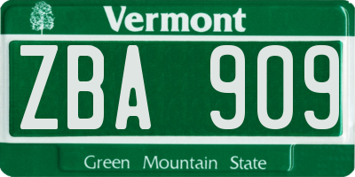 VT license plate ZBA909