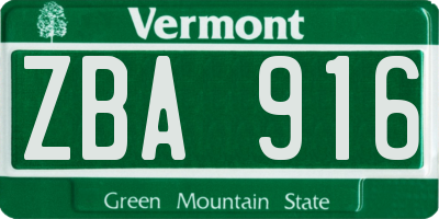 VT license plate ZBA916