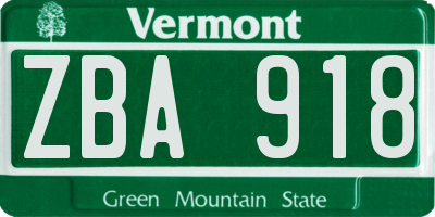 VT license plate ZBA918
