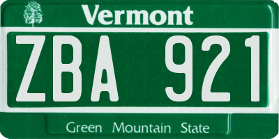 VT license plate ZBA921