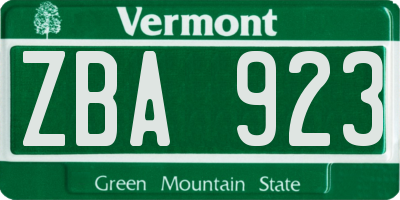 VT license plate ZBA923