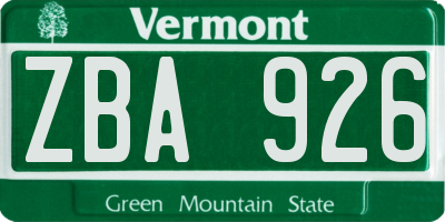 VT license plate ZBA926