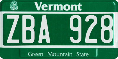 VT license plate ZBA928