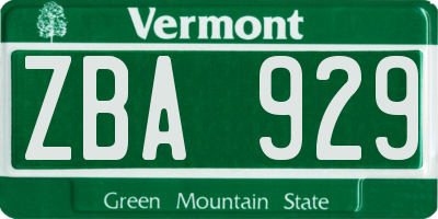 VT license plate ZBA929