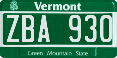VT license plate ZBA930