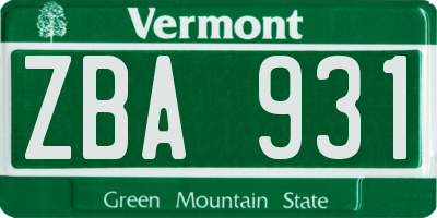 VT license plate ZBA931
