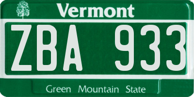 VT license plate ZBA933