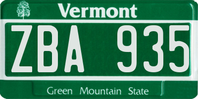 VT license plate ZBA935