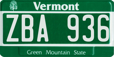 VT license plate ZBA936
