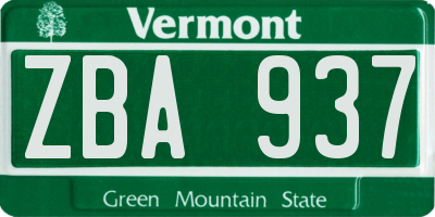 VT license plate ZBA937