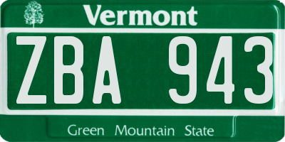 VT license plate ZBA943