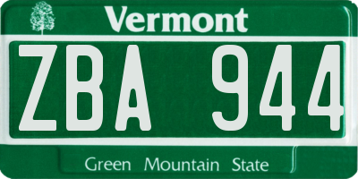VT license plate ZBA944