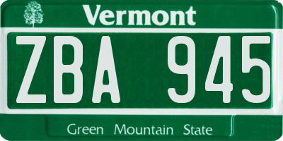 VT license plate ZBA945