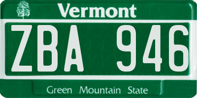 VT license plate ZBA946