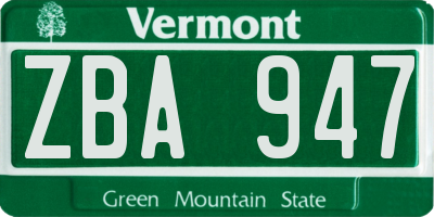 VT license plate ZBA947