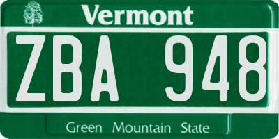 VT license plate ZBA948