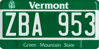 VT license plate ZBA953