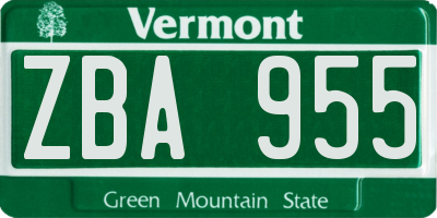 VT license plate ZBA955