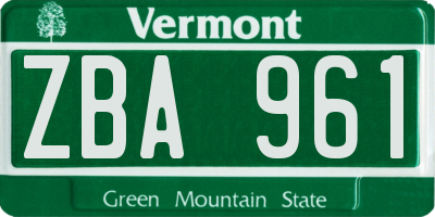 VT license plate ZBA961