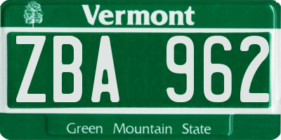 VT license plate ZBA962