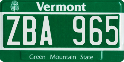 VT license plate ZBA965