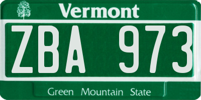 VT license plate ZBA973