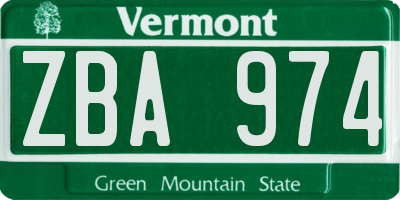 VT license plate ZBA974