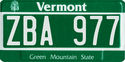 VT license plate ZBA977