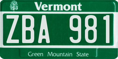 VT license plate ZBA981