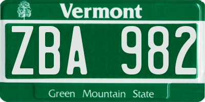 VT license plate ZBA982