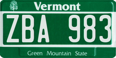 VT license plate ZBA983