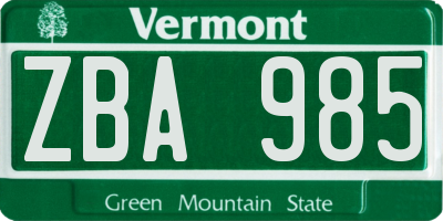 VT license plate ZBA985
