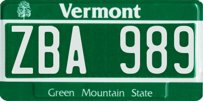 VT license plate ZBA989