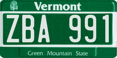 VT license plate ZBA991