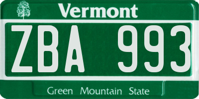VT license plate ZBA993