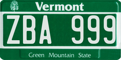 VT license plate ZBA999