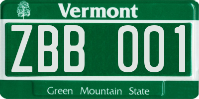VT license plate ZBB001