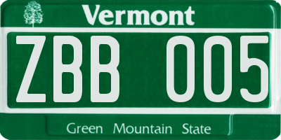 VT license plate ZBB005