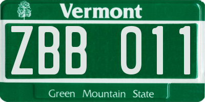 VT license plate ZBB011