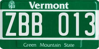 VT license plate ZBB013