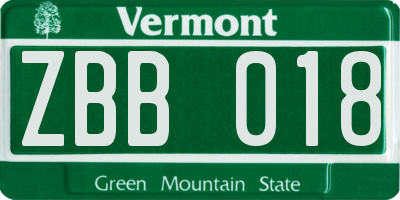 VT license plate ZBB018