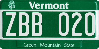 VT license plate ZBB020