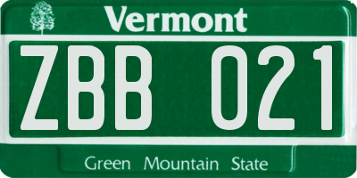VT license plate ZBB021