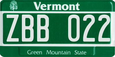 VT license plate ZBB022