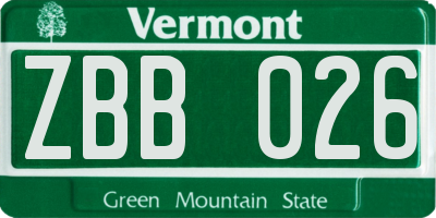 VT license plate ZBB026