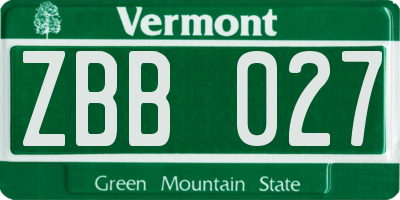 VT license plate ZBB027