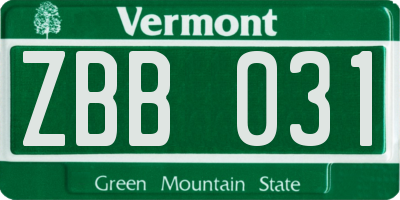 VT license plate ZBB031